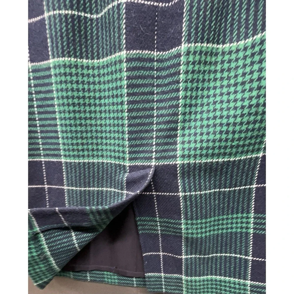 Vintage Wool Skirt 8 Blue Green Tartan Plaid Pleated Midi‎ Pocket Preppy Classic